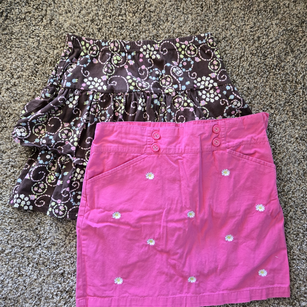Girls Gymboree Pink Skort and Brown Floral Skirt Set, Size 10